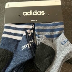 NWT Adidas Youth Striped Crew Socks - Blue & Gray (6 Pack)